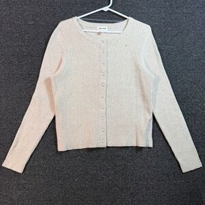 Open Edit Ribbed Knit Cardigan Women's XL Oatmeal Beige Cashmere Wool Blend